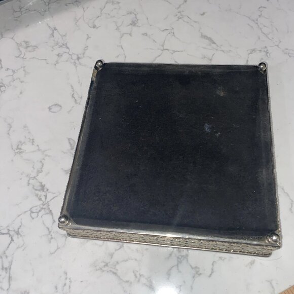 Vtg Vanity Mirror Footed Perfume Tray Metal Hollywood Regency Style 8.5" Square - Picture 6 of 8